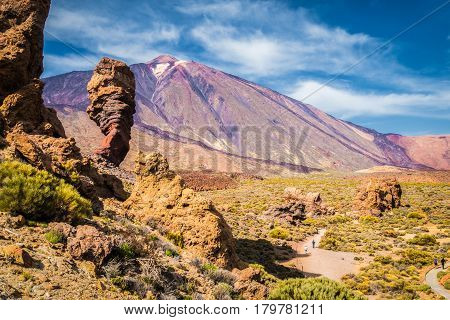 Pico Del Teide With Famous Roque Cinchado Rock Formation, Tenerife, Canary Islands, Spain