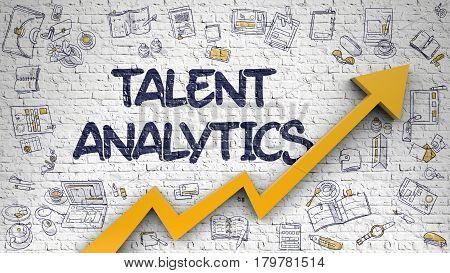 Talent Analytics - Modern Style Illustration with Doodle Design Elements. Talent Analytics - Success Concept with Doodle Design Icons Around on White Wall Background. 3D.