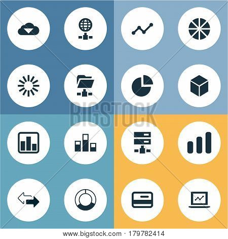 Vector Illustration Set Of Simple Data Icons. Elements Digital Documnet, Presentation, Cycle Chart And Other Synonyms Hosting, Pie And Document.
