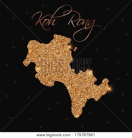 Koh Rong Map Filled With Golden Glitter. Luxurious Design Element, Vector Illustration.
