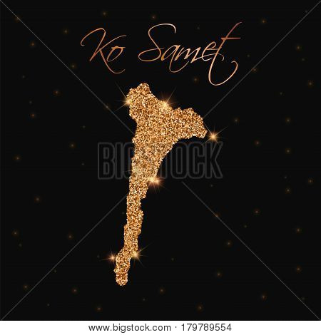 Ko Samet Map Filled With Golden Glitter. Luxurious Design Element, Vector Illustration.
