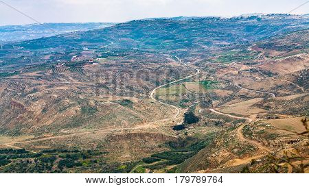 Above View Promised Land From Mount Nebo In Winter