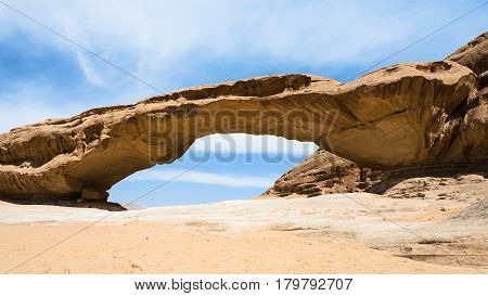 Bridge Sandstone Rock In Wadi Rum Desert