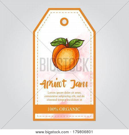 vector label of apricot jam with watercolor background and colored border