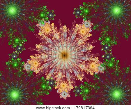 the abstract fractal symmetrical and colorful snowflakes