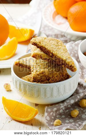 hazelnut orange shortbread .style rustic. selective focus