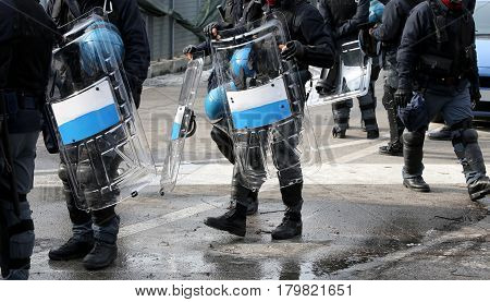 Policemen With Shields And Riot Gear During The Sporting Event I