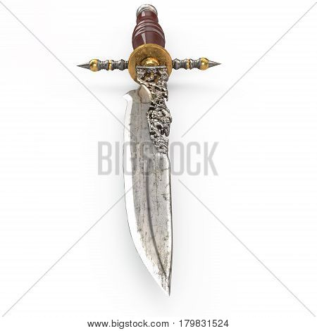 Old dagger vintage carved rare and isolated on white.