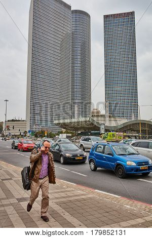 Tel Aviv - February 2, 2017: Tel Aviv Train Station Near Azrieli Mall