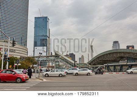 Tel Aviv - February 2, 2017: Tel Aviv Train Station Near Azrieli Mall