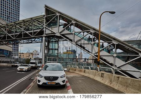 Tel Aviv - February 2, 2017: Tel Aviv Train Station Near Azrieli Mall