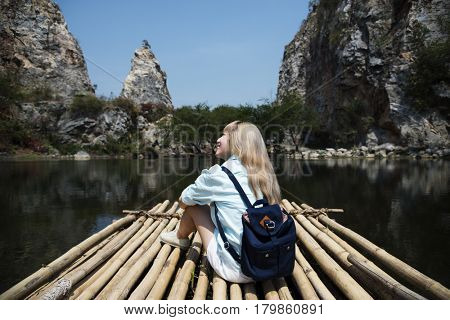 Young woman solo trip travel sightseeing
