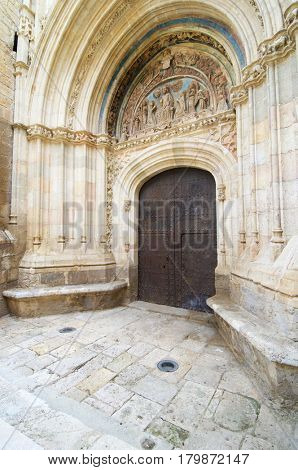 Gothic door of forgiveness in the parish church of Daroca, Zaragoza Province in Spain