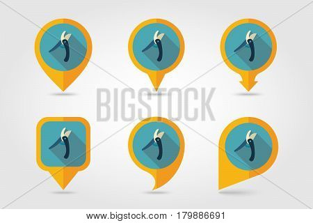Secateurs pruner averruncator flat vector pin map icon. Map pointer. Map markers. Garden eps 10
