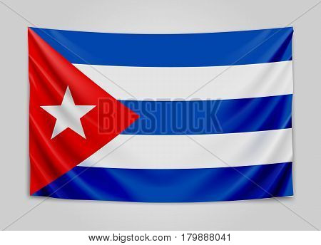 Hanging flag of Cuba. Republic of Cuba. Cuban national flag concept. Vector illustration.