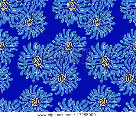 Pattern of blue flowers on a dark blue background