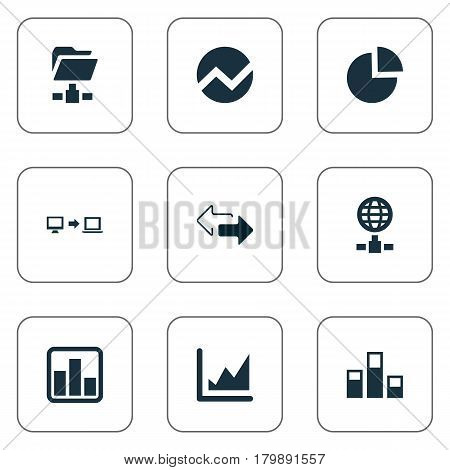 Vector Illustration Set Of Simple Business Icons. Elements Circular Diagram, Digital Documnet, Statistics And Other Synonyms Finance, Diagram And Circular.