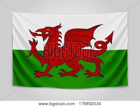 Hanging flag of Wales. Wales. National flag concept. Vector illustration