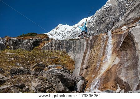 Trekker On Manaslu Circuit Trek In Nepal
