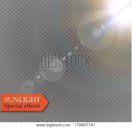 Abstract lens gold front solar flare transparent special light effect design. Vector motion blur glare glow.
