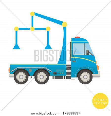 Cartoon transport. Tow truck vector illustration. View from side.