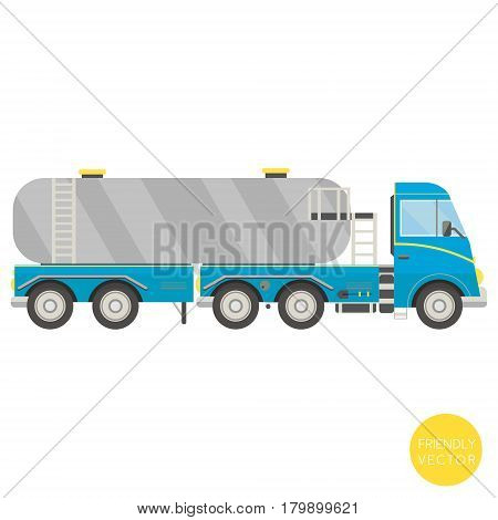Cartoon transport. Tank truck vector illustration. View from side.