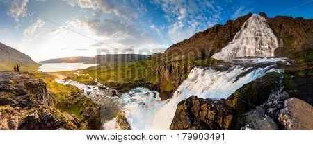 beautiful view of the Big Dynjandi waterfall in Iceland
