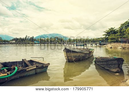 Fishing Wooden Boat On A River