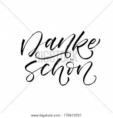 Thank you in German. Danke schon postcard. Ink illustration. Modern brush calligraphy. Isolated on white background.