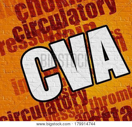 Health concept: CVA - Cerebrovascular Accident on Yellow Wall with Wordcloud Around .
