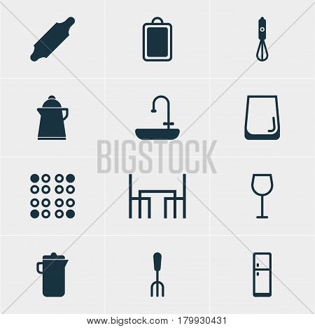 Vector Illustration Of 12 Cooking Icons. Editable Pack Of Glass Cup, Dinner Table, Wine And Other Elements.
