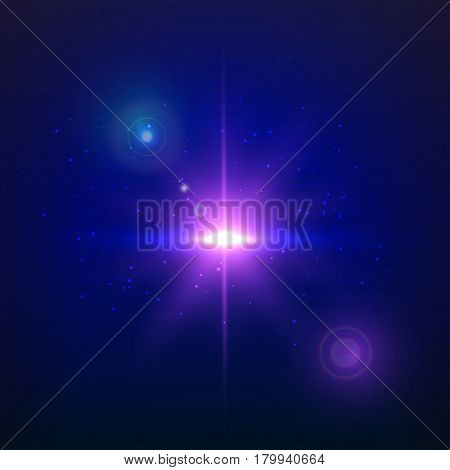 Supernova explosion on a blue background. Vector glowing light effect