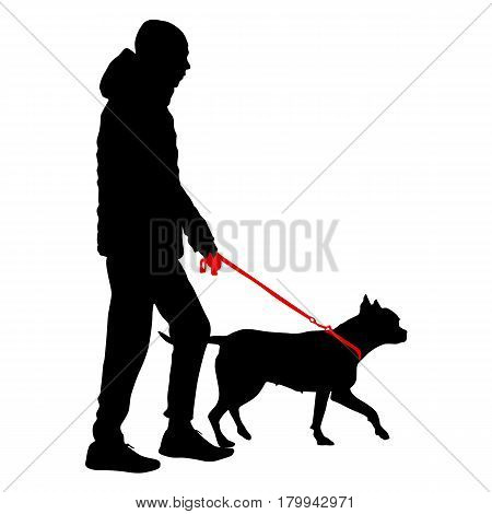 Silhouette of people and dog. Vector illustration.