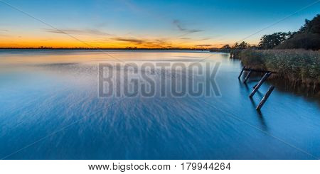 Blue Sunset Over Lake Schildmeer, Netherlands