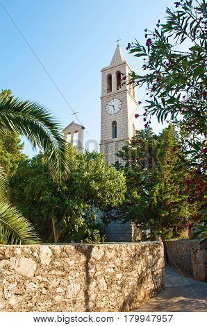 White Stone Church With A Clock