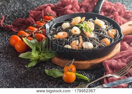 Black Spaghetti With Seafood