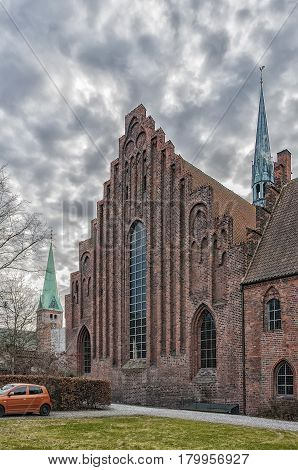 The saint maria church in the city of Helsingborg in the winter season.