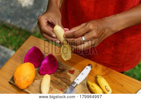 Cooking Culinary Class. Peeled Banan