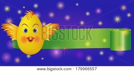 Set ribbon banner for Happy Easter. Ribbon banner with chicken. Vector illustration.