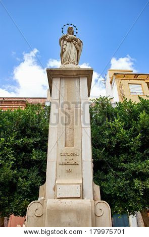 Cartagena, Spain - July 13, 2016: Sculpture to the Immaculate in Place of Risueno