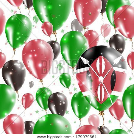 Kenya Independence Day Seamless Pattern. Flying Rubber Balloons In Colors Of The Kenyan Flag. Happy