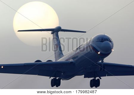 CHKALOVSKY, MOSCOW REGION, RUSSIA - JANUARY 23, 2013: Ilyushin IL-62M RA-86495 of Russian Air Force landing at Chkalovsky.