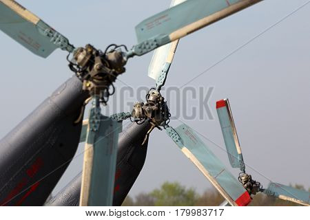 KUBINKA, MOSCOW REGION, RUSSIA - MAY 9, 2015: Mil Mi-8 tail rotors at Kubinka air force base.