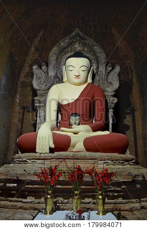 Unusual Buddha Statue With Buddha Head Inside. Bagan, Myanmar.