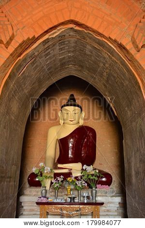 Beautiful Buddha Statue Inside Old Paya In Bagan, Myanmar