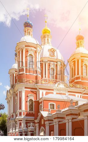 The church of Saint Clement of Rome in Moscow under the suns rays.