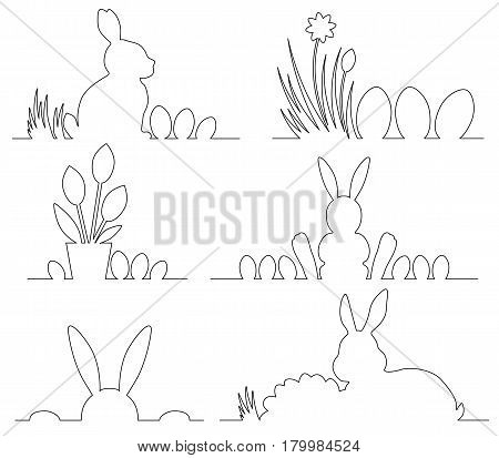 Easter Outline Design With Cute Banny And Eggs