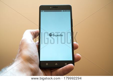 Nitra, Slovakia, March 24, 2017: Expedia application logo on smartphone