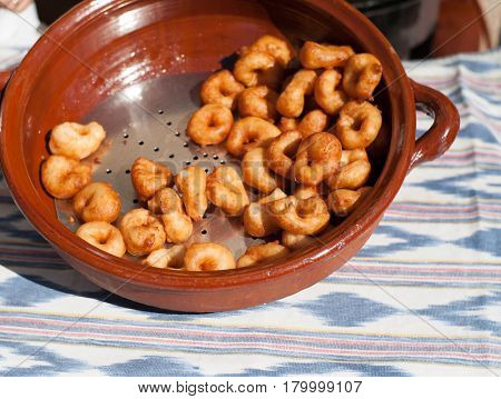 Fine made majorcan doughnuts called bunjols