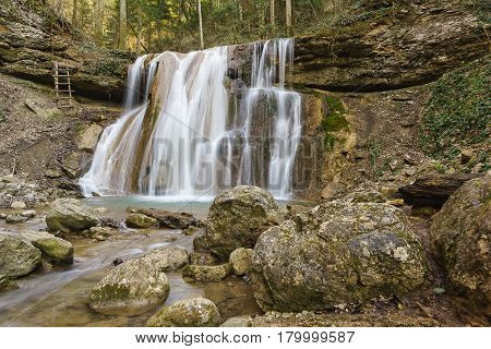Kaverinsky a large waterfall near the city of Goryachiy Klyuch of Krasnodar Krai. Russia The Caucasus